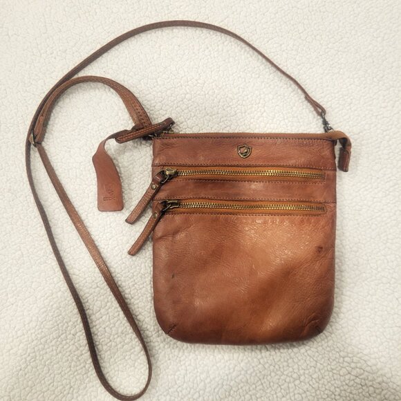 COCHOA Crossbody Sling Bag Small Caramel Brown Leather Purse Vintage - Picture 4 of 13